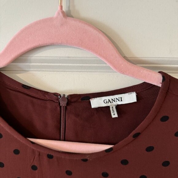 Ganni Carlton Georgette Dress Wine Red Black Polka Dot Size 38 (Medium) EUC - Picture 5 of 6